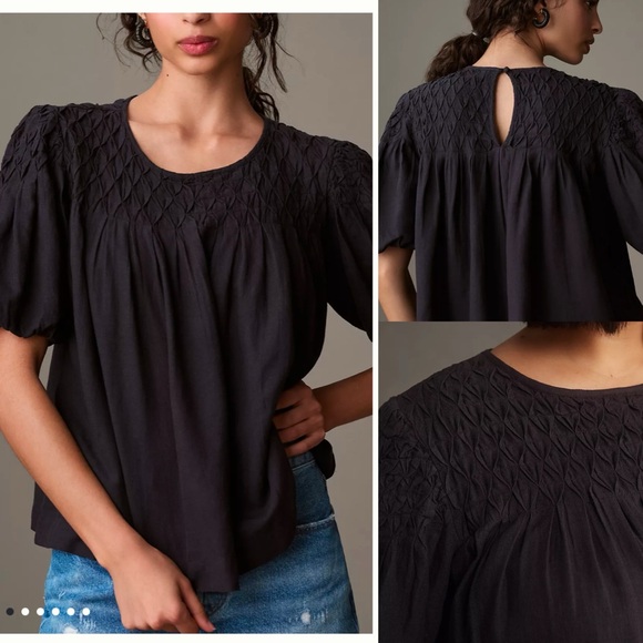 Anthropologie Tops - NWT Anthropologie The Liza Puff-Sleeve Smocked Linen Top